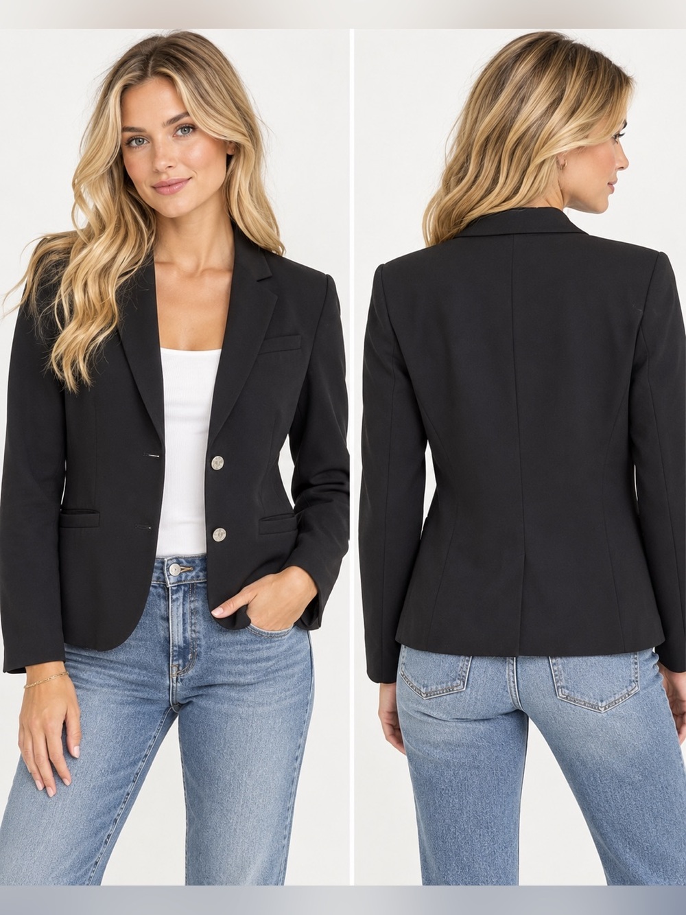 Calvin Klein Women's Black Two-Button Tailored Blazer